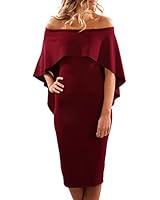 Anloli Women Wine Formal Dresses Womens Off Shoulder Ruffles Evening Party Bodycon Midi Pencil Dress Medium