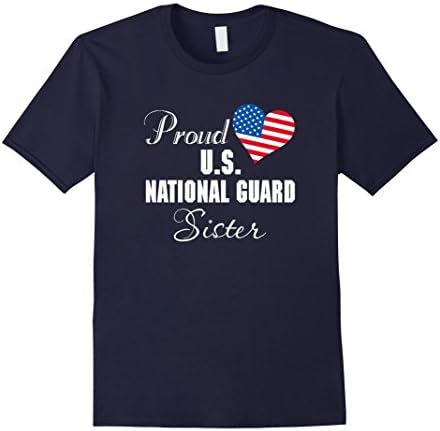 Mens Military Proud US National Guard Sister Flag Heart T-shirts Small Navy