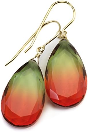 14k Gold Filled Bi Color Simulated Tourmaline Earrings Bi-colored Green Yellow Pink Large Drops
