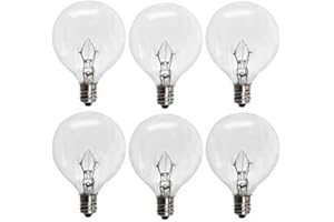 6 Pack Wax Warmer Bulbs,G50 25 Watt E12 Incandescent Bulbs for Full Size Scentsy Warmers,G16.5 Globe E12 Incandescent Candela