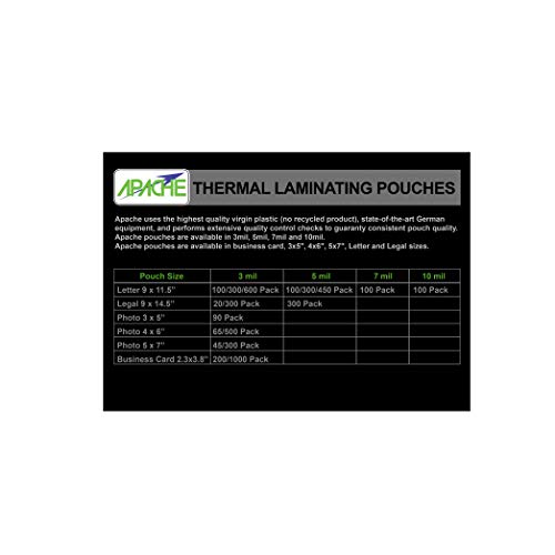 Apache Laminating Pouches 3 mil, for 8.5 x 11 inch Letter Size Paper 9