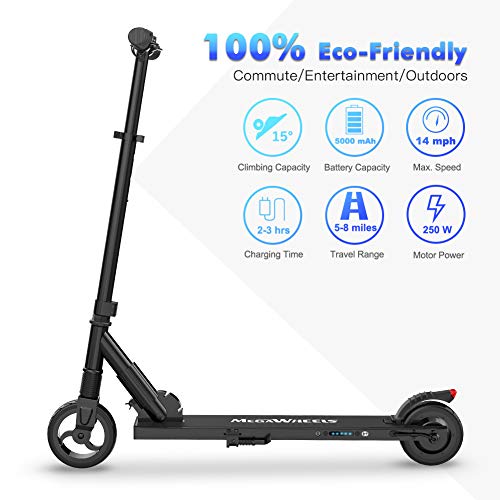 MEGAWHEELS Electric Scooter, 8 Miles Long-Range Battery, Up to 14 MPH, 5.5 Inch Shock Absorbing Rear Tire, Portable and Folding Design, Ultra-Lightweight Kick Scooter for Adults and Kids, Black - Thumbnail 4