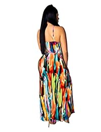 Annystore - Vestido largo de verano para mujer, con cuello en V, con correa, para vacaciones o playa, con cinturón