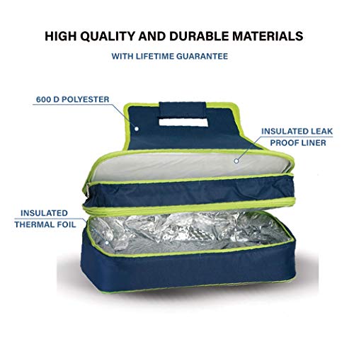 Picnic Plus 18" Casserole Carrier 2 Level Thermal Insulated Hot and Cold Food Carrier Double Layer Food Carrier Bag Potluck Carrier With Bonus Containers (Navy) - Thumbnail 2