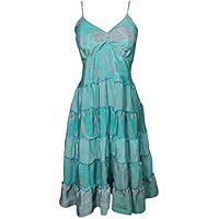 Mogul Interior Evelyn Womens Sundress Vintage Recycled Sari Printed Spaghetti Strap Resort Summer Dresses S/M