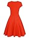 MISSKY Orange Short Sleeve V Neck Dresses for Women Pullover Knee Length A-line Slim Fit Flare Swing Summer Dresses for Women (S, Orange)