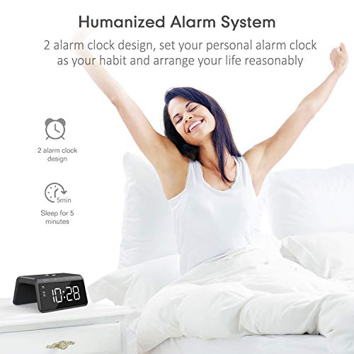 Pointuch Digital Alarm Clock with Wireless Charger, Bedroom Colorful