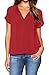 LILBETTER Women Chiffon Blouse V Neck Short Sleeve Top Shirts (Bright Red,Large)
