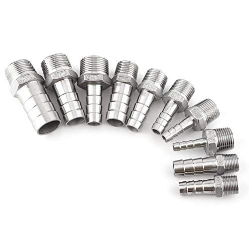 1Pc Stainless Steel 304 Male Thread Pipe Stainless Steel Barbed Hose Connector with Thread Adaptor DFE Tail Pipe 3/434 BSP Hose Tail 1/8~3/4