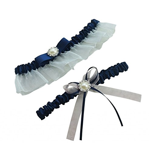 Miranda's Bridal Women's Floral Bridal Garters Wedding Garters Navy One Size