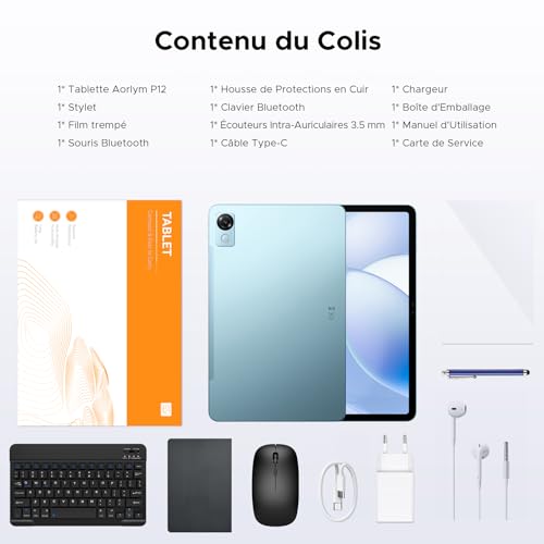 POPUX P12 12 Inch Tablet 2.4K, Android 16 Tablet with Gemini AI, 48GB+128GB/2TB, T7280 Octa-Core, 120Hz Display, 10000mAh, 13MP+8MP, Face ID, Widevine L1, Tablet with Keyboard, Stylus, Blue