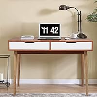 JAXSUNNY Wood Writing Desk Home Office Computer Desk with 2 Drawers Two-Tone Console Table