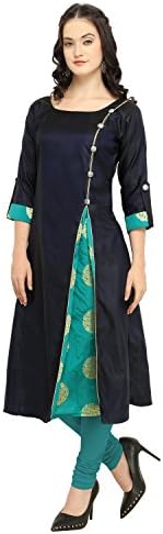Jash Creation Women's Neavy Blue Color Taffeta Silk Long Kurti