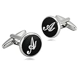 Mens Cufflinks Stainless Steel Black White Alphabet
