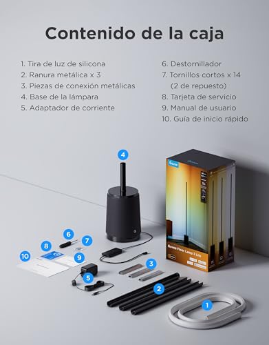Govee Lampara de Pie 3 Lite RGBICWW, 1400lm Lámpara Salon de Pie LED Regulable 152cm, 2700K-6500K, Sincronización de Música,105+ Escenas y 12 Modos de Música, Compatible con Alexa y Matter, Negro