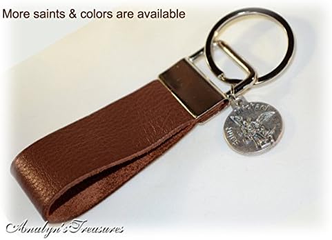 US Navy Brown Leather Key Fob, St Michael Leather Key Fob, St. Michael Key Fob, Leather Key Fob, US Navy Key Chain, St. Michael Keychain