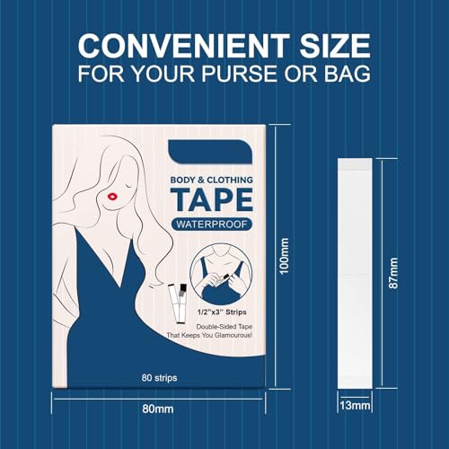 TGIYK Double Sided Tape for Clothes & Body, Strength Tape Adhesive on Skin and Fabrics, Clear Tape for All Skin Tones and Fabrics(80 Strips)