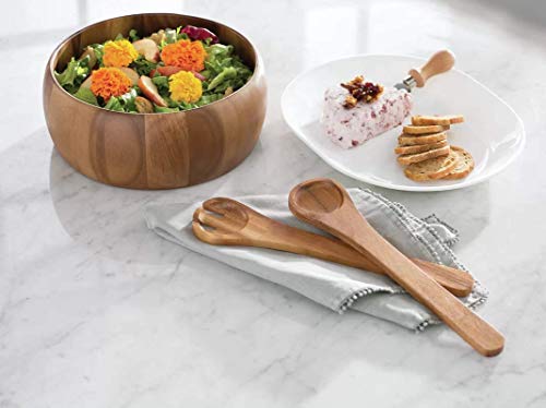 image for Le'raze Elegant Wooden Salad Bowl with Serving Fork and Spoon for Mixi