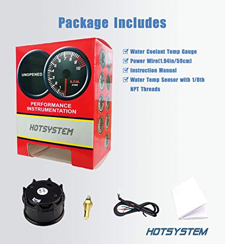 HOTSYSTEM 7 Color Water Coolant Temperature Gauge Kit 40-140 Celsius Pointer & LED Digital Readouts 2-1/16" 52mm Black Dial for Car Truck
