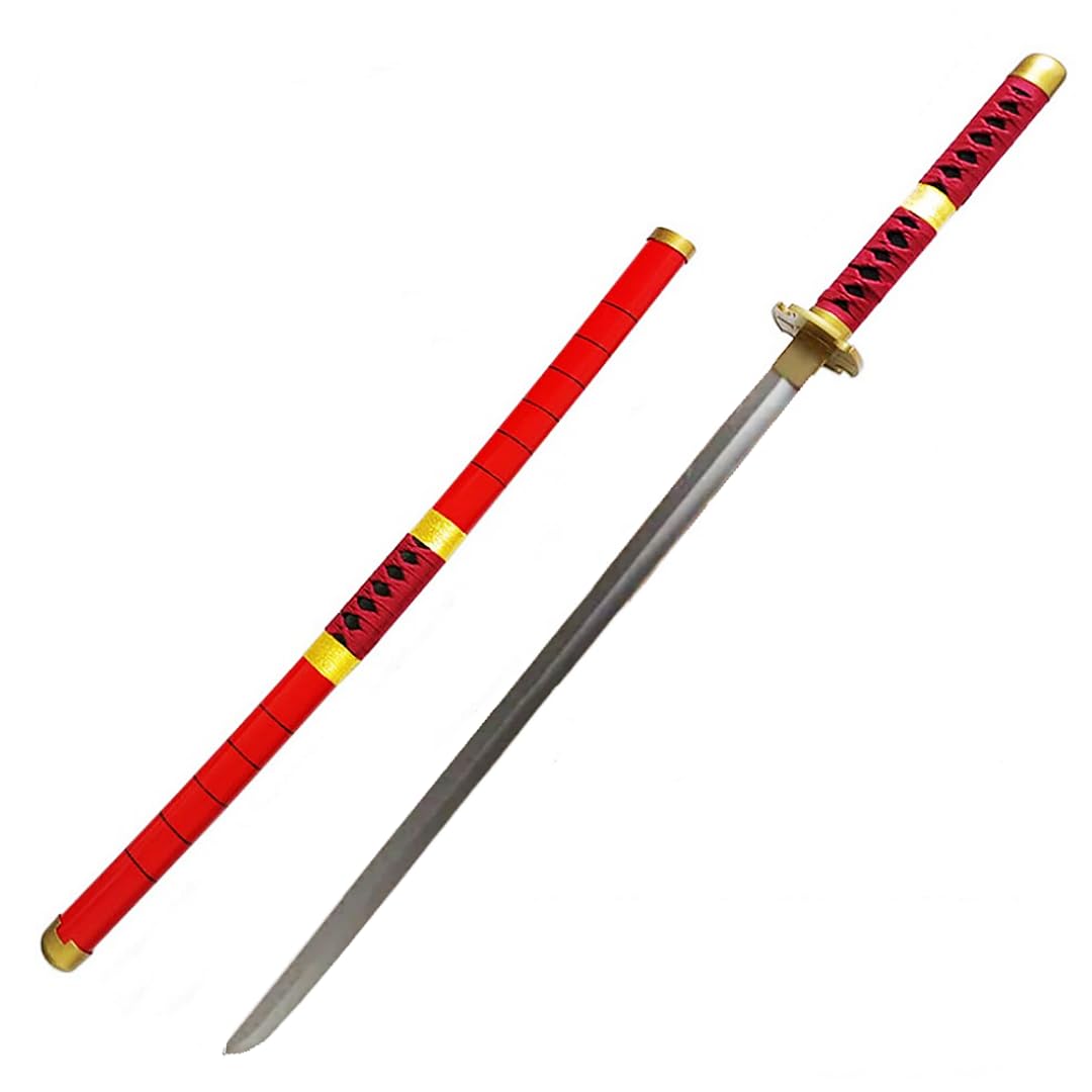 damdos Halloween Prop for Katana Weapon Cosplay Sword Roronoa Zoro PU Rubber Samurai Swords Birthdays Gifts (Red)