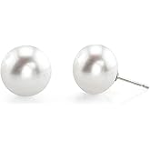 Rnivida 925 Sterling Silver Big Pearl Earrings for Women - Classic Large Simulated Pearl Ear Studs Earring, Hypoallergenic