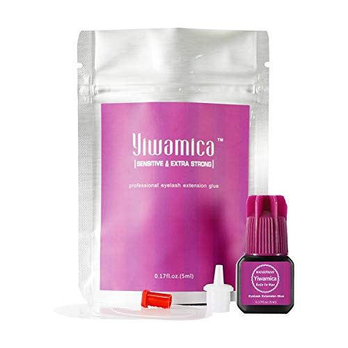 Sensitive Eyelash Extension Glue|4-5 Sec Drying | 3-5 weeks Lasting | Semi-permanent Black Adhesive for Beginners and Self Application 5ml - Yiwamica