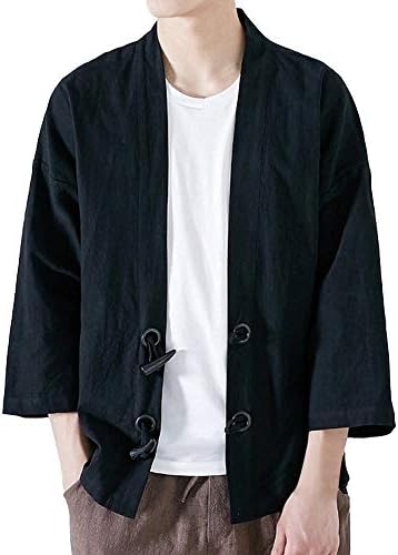 Wintialy Fashion Men Japanese Yukata Casual Coat Kimono Outwear Cotton Vintage Loose Top Plus Size