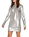 ASMAX HaoDuoYi Women Casual Soft Crew Neck Long Sleeve Silver Mini Dress