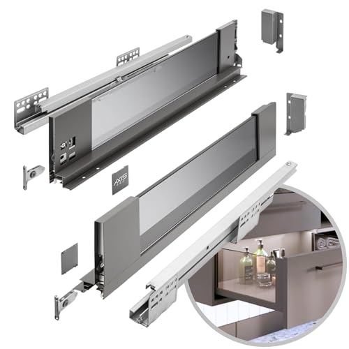GTV - AXIS PRO Drawer System | Drawer with Glass Sides | Drawer System | Height 116 mm Length 500 mm | Anthracite with Smoked Glass