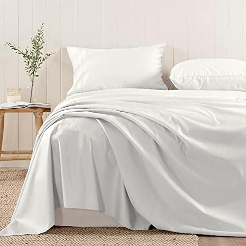 Pizuna 400 Thread Count Cotton Twin XL Flat Sheets Off White 1pc, 100
