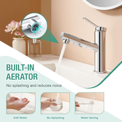Faustina Mixer Tap Removable Bathroom Tap, Single-Lever Basin Tap Basin Tap Bathroom Taps Cold and Hot Water Stainless Steel, Polished, Chrome