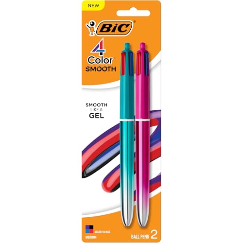 BIC 4 Color Smooth Gradient Retractable Ballpoint Pen, 1.0 mm Medium Point, 2-C…