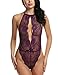 Avidlove Lingerie for Women Teddy One Piece Lace Babydoll Bodysuit Purple M