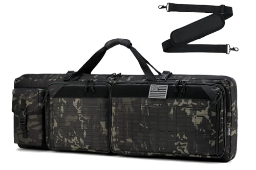 Photo 1 of DBTAC Urban Classic Tactical Double Long Gun Bag Soft Rifle Case Pistol Transportation Case w/Backpack Strap for Range Shooting Outdoor Hunting (Black Camo, 36" x 12“ Double Rifle Case)