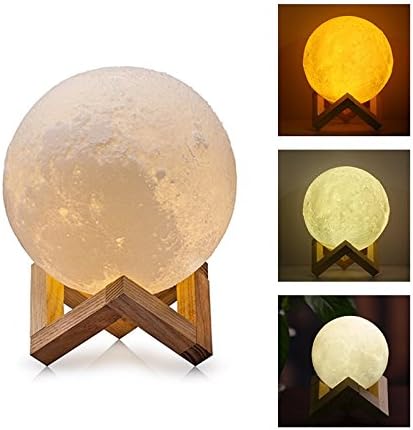 3D Moon Lamp LED Night Light, 8cm Dimmable Moonlight Lunar Table Lamp USB Rechargeable 3 Colour Change Touch Control for Kids Gifts Bedroom Living Room Home Decoration