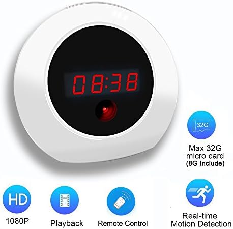 MNGREATS Hidden Camera Alarm Clock HD 1080P Nanny Camera Clock Motion Detection Long Time Loop Recording (8GB SD Card Include)