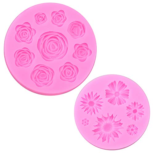 Ancefine 15 Cavity Flower Fondant Mold Silicone Rose Daisy Mold for Cake Decoration, Cupcake Topper, Polymer Clay, Soap Wax,Craft Making Projects