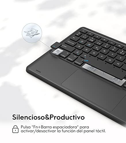 Earto Keyboard Case for iPad 10.2" 9th/8th/7th Generation (2021/2020/2019), 2 Bluetooth Channels, Detachable Bluetooth Keyboard, Spanish Keyboard with Smart Touchpad (Ñ Key), Black