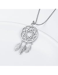 Angelstar Jewelry   Collar de plata de ley de plumas Dream Catcher para las mujeres, Rolo Cadena 18"