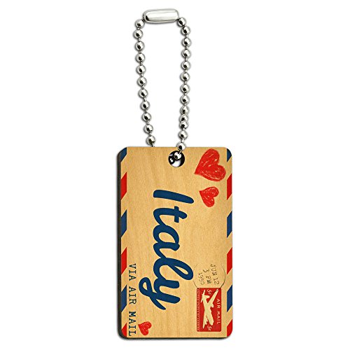 Air Mail Postcard Love for Italy Wood Wooden Rectangle Key Chain