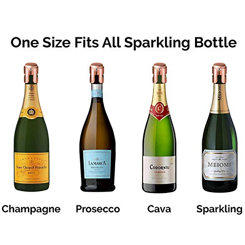 Champagne Bottle Stopper, Rose Gold Stainless Steel Champagne Sealer Plug, Super Powerful Vacuum Seal, Reusable Wine Saver for Champagne, Cava, Prosecco & Sparkling Wine (1 Pack)