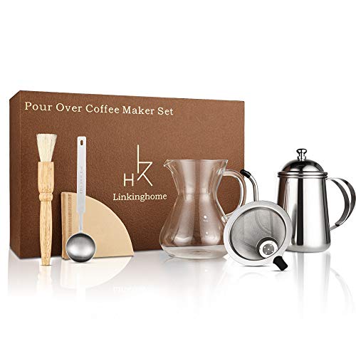 Pour Over Coffee Dripper- LinkingHome Coffee Maker Set With Coffee Kettle, Glass Carafe, Stainless S Pour Over Coffee Dripper- LinkingHome Coffee Maker Set With Coffee Kettle, Glass Carafe, Stainless S
