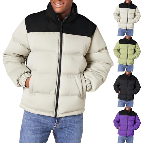Jackets for Men UK Overcoat for Men Padded Puffer Jacket Tops Winter Collar Splicing Corduroy Thick Cotton Mens Coat Casual Fashion Zipper Cotton Outwear Men's Winter Coats and Jackets