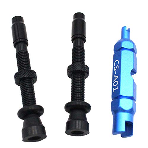 Tubeless Presta Valve Stem Kit | 44mm / 60mm Bike Tubeless Presta Valve Stem with Valve Core Remover Tool - Alloy Presta Valve Stem Caps- Super Light Alloy - Pair - Choose Color/Size (Black - 44mm)