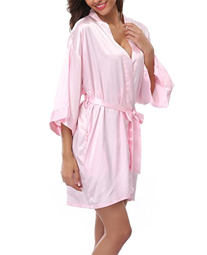 VEW Store Women's Short Satin Kimono Wedding Robe for Bride and Bridesmaid