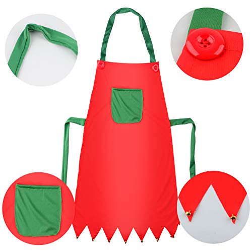 Sunshane 4 Pieces Christmas Elf Kits Include Elf Aprons and Elf Hats for Christmas Party Costume Supplies (Red and Green) - Thumbnail 3