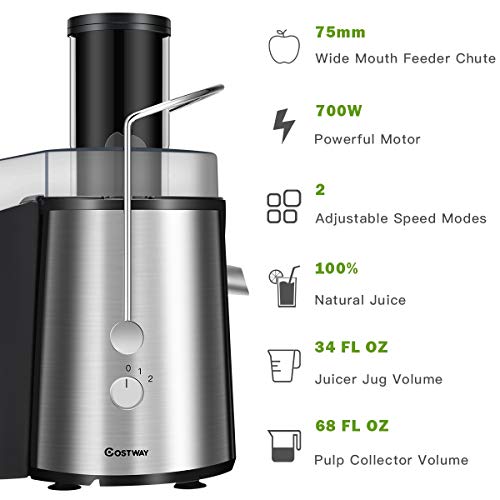 COSTWAY Juice Extractor, 75MM Wide Mouth Stainless Steel Juicer