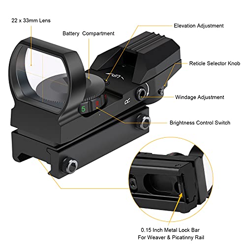 OTW Reflex Sight Field Sport Red and Green Reflex Sight with 4 Reticles