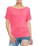 Nolabel Women's V Neck/Boat Neck Dolman Short Sleeve Side Shirring Drape Tunic Top (Plus Size)