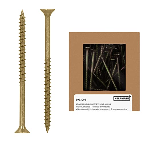 HELPMATE - Viti universali a testa svasata 5,0 x 70 giallo passivato - Confezione da 180 viti per legno con attacco PZ 2 e filettatura parziale - Viti per truciolato per interni ed esterni protetti